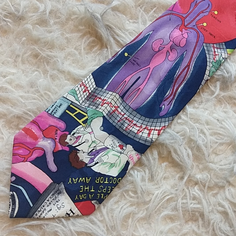Vintage 90'S Nicole Miller Doctor Nurse Hospital Heart Silk Neck Tie
